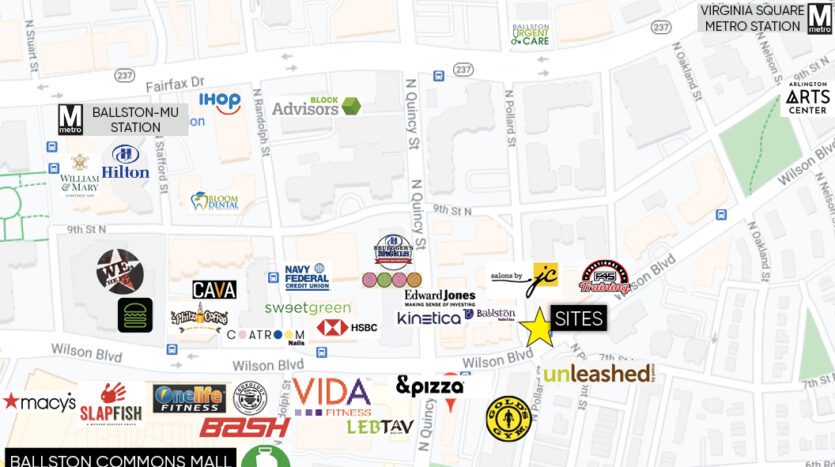 map of ballston gateway arlington virginia area retail and space for lease
